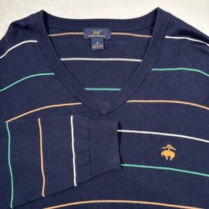 Brooks Brothers 346 Men's M V-Neck Cotton Sweater Multi Striped Preppy Old Money